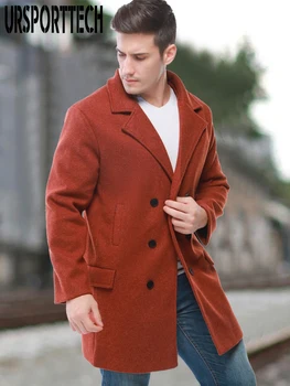 Зимняя мужская куртка, полушерстяное пальто, мужские длинные шерстяные куртки, однотонное флисовое мужское пальто, тренч, мужское пальто, Верхняя одежда, Ветровка
