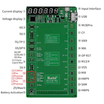 Плата Зарядки Аккумулятора Kaisi K-9208 V22 для iPhone 5-13 Pro Max Huawei Android Phone Intelligent Quick Charging Tester