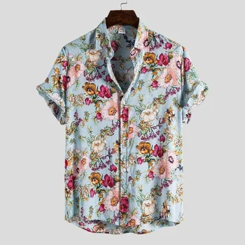 3XL Цветочная Гавайская рубашка Мужская Летняя с коротким рукавом ropa одежда рубашки для мужчин