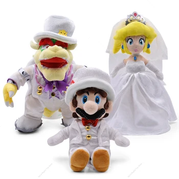Плюшевые игрушки Super Bros в 3 стилях, свадебное платье принцессы, белое платье персикового цвета, мягкие игрушки Bowser Mario, куклы для детей, подарок на день рождения