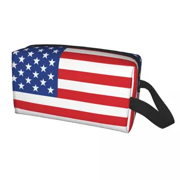 Косметичка с американским флагом, женская Милая косметичка большой емкости, Соединенные Штаты, Звезды США, косметичка для косметики, Сумки для хранения туалетных принадлежностей