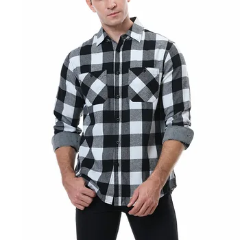 Демисезонная модная рубашка в клетку с длинными рукавами и принтом, мужские повседневные топы свободного кроя, фланелевая теплая рубашка с двойным карманом