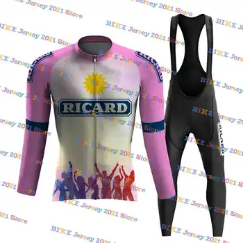 2023 Ricard Beer Комплект велосипедной майки с длинным рукавом Велосипедные рубашки Костюм Мужская Одежда Велосипедные нагрудники Шорты MTB Одежда