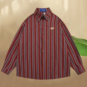 Рубашка с длинными рукавами и контрастным цветным принтом в полоску, мужская гавайская рубашка Ropa Hombre, повседневная качественная праздничная одежда Camisa Masculina