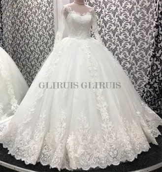 Белое свадебное платье с длинными рукавами И кружевными аппликациями, Бальное платье Со шлейфом, Свадебные платья, свадебные платья Vestido De Noivas