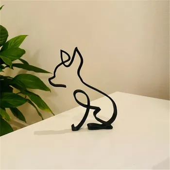 Художественная скульптура Металлическая собака Абстрактное минималистское искусство Железные фигурки Офисные Настольные Аксессуары Для украшения дома Милая миниатюра