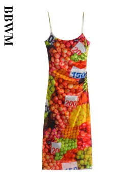 Длинное платье с принтом TRAF, женское тюлевое плиссированное платье миди, женские летние платья без спинки 2023, Шикарное женское вечернее платье на тонких бретелях