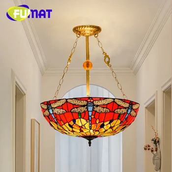Подвесной светильник FUMAT Tiffany 20 дюймов в перевернутом виде в стиле beauty style red dragonfly для гостиной, столовой, спальни, подвесной светильник для чаши