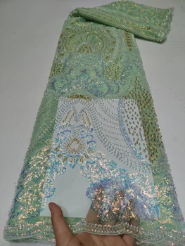 N2024 Африканская вышивка пайетками Высокого качества С великолепным бисерным узором Сетчатая ткань Французский тюль Сетчатая ткань для шитья платья своими руками