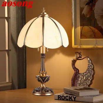 Современный латунный настольный светильник AOSONG LED Европейская креативная Роскошная Стеклянная Медная настольная лампа для дома Гостиной Кабинета Спальни