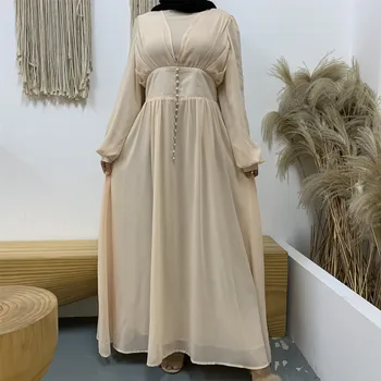 Популярное мусульманское платье из двойного шифона высокой плотности Ins, минималистичное мусульманское платье robe femme musulmane vestidos largos