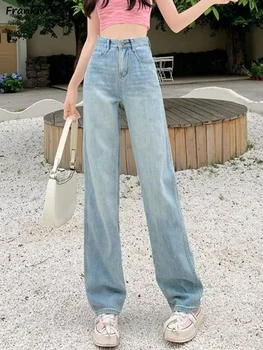 Простые женские джинсы, универсальные, весна-лето, Однотонные, выстиранные, Винтажные, отбеленные, Свободная длина по щиколотку, Молодежная энергия, Уличная мода