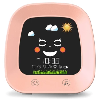 Детский будильник для детей, детские часы-тренажер для сна с 4-цветным ночником для малышей, звуковой машиной для сна, розовый