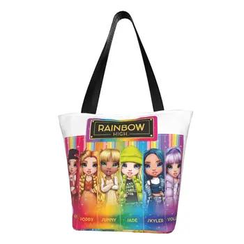 Изготовленная на заказ холщовая сумка для покупок Rainbow High Characters, женская сумка для вторичной переработки продуктов, сумки для покупок из аниме-мультфильмов