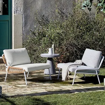 Набор уличной садовой мебели Nordic Villa патио Диван Ротанговый стул Набор для сада и террасы на открытом воздухе Стол для отдыха на балконе Набор стульев