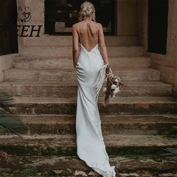 Да, Простое свадебное платье-Русалка на тонких бретельках Для женщин, Белое свадебное платье с открытой спиной и шлейфом-трубой, Vestido De Novia