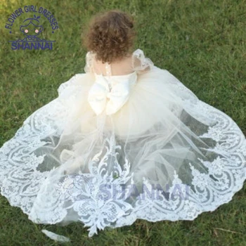 Белые кружевные платья с длинными рукавами для девочек в цветочек со шлейфом для свадьбы, дня рождения, причастия, вечеринки, платья для особых случаев