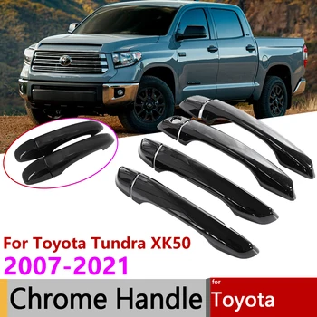Для Toyota Tundra XK50 2007 ~ 2021 Глянцевая черная дверная умная ручка, накладка, наклейки, защитный стиль, аксессуары для экстерьера автомобиля