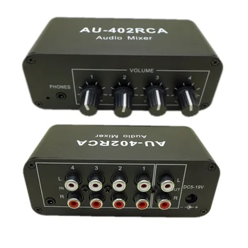 4 Входа 2 выхода 12V Стерео Аудио Смешанный Распределитель Селектор сигнала Переключатель Регулировки громкости RCA Усилитель наушников AU-402RCA