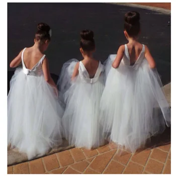 Платья без рукавов для девочек-цветочниц Бальное платье для причастия, праздничное представление, день рождения, свадьба для маленьких девочек, детское платье для детей