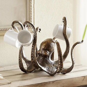 Держатель чайного стакана Octopus Большая декоративная статуэтка Осьминога из смолы для украшения домашнего офиса