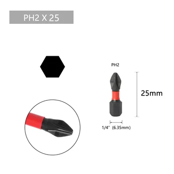 1шт 50 мм/70 мм/90 мм Магнитная нескользящая дозирующая головка PH2 Крестообразная отвертка с шестигранным хвостовиком, красные нескользящие водонепроницаемые биты