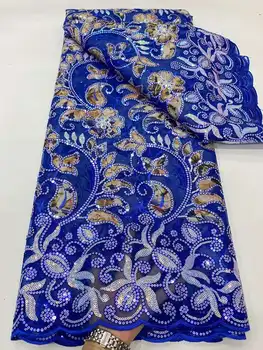Королевская синяя кружевная ткань из французского тюля, Африканская рождественская кружевная ткань 2023, высококачественная Нигерийская швейцарская кружевная ткань для вечернего платья