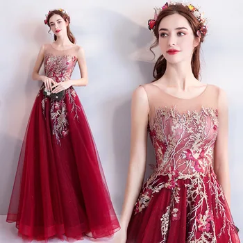 Изысканное сияющее Свадебное платье 2023, модные платья для выпускного вечера с вышивкой цветами, Элегантное Благородное Бисероплетение, Иллюзия Невесты Robe De Soiree