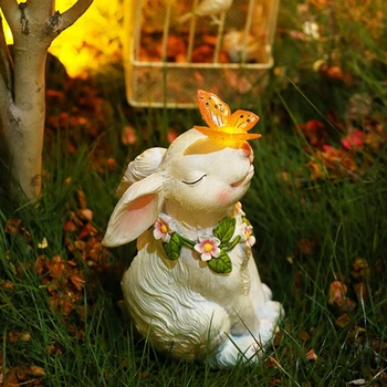 Садовый уличный декор Кролик с бабочкой, Солнечный свет, Статуэтки, украшения из смолы, подарок для садоводов M4YD