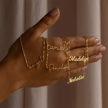 Персонализированное золотое именное ожерелье с цепочкой, именное ожерелье на заказ, украшения ручной работы, персонализированный подарок на День рождения для ее мамы