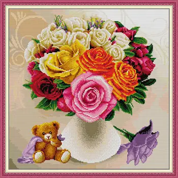 Набор для вышивания крестиком Joy Sunday с предварительной печатью Easy Pattern Набор для вышивания из тисненой ткани Aida-Rose Flower 2