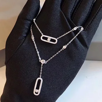 Высококачественное модное изысканное ожерелье из двухслойного скользящего циркона для женщин (DJ2054)