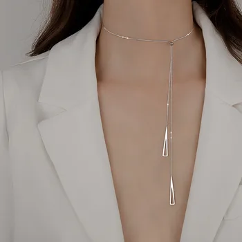 Ожерелье с геометрическим треугольником из стерлингового серебра 925 пробы для женщин, Регулируемое ожерелье-цепочка на ключицу, Ювелирные подарки, S-N752