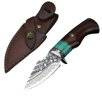 Прямой нож из Дамасской стали для охоты и кемпинга, тактический нож для выживания с фиксированным лезвием для мужчин, ручной инструмент EDC