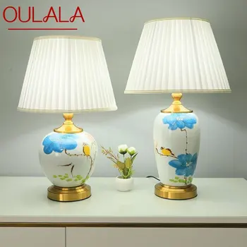 Современная керамическая настольная лампа OULALA LED с простым китайским креативным рисунком в виде листьев Лотоса Настольная лампа для дома Гостиной Спальни