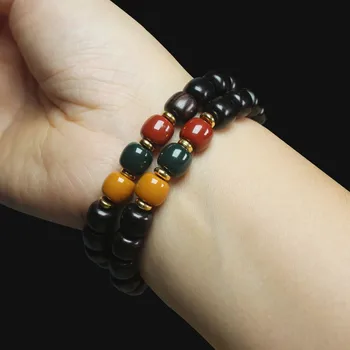 Старый браслет из черной бусины сандалового дерева 9 мм, трехцветный цветной браслет из бусин Будды, молитвенные четки, мужской и женский браслет Pulsera