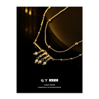 Покрытый латунью из настоящего золота 18 Карат, ins, Французский Легкий Роскошный стиль, натуральный жемчуг, Жидкое Чувство, Кулон, ожерелье, Украшение для женщин