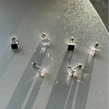 Серьги-хрящи из нержавеющей стали серебристого цвета, 1 шт., Корейские серьги для пирсинга козелка с квадратным кристаллом, модные ювелирные изделия