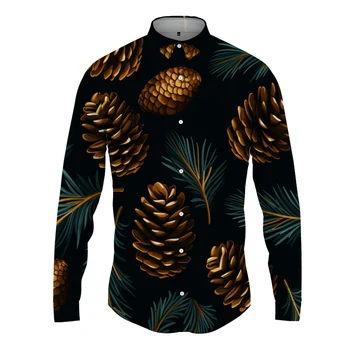 2023 Новая весенне-осенняя мужская рубашка с длинными рукавами, рубашка с 3D-принтом Pinecone, модная простая рубашка, рубашка для офисных свиданий.