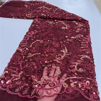 Нигерийские Французские кружевные ткани 2023, Африканская кружевная ткань из тюля с пайетками, Высококачественная свадебная ткань из африканского кружева для платья