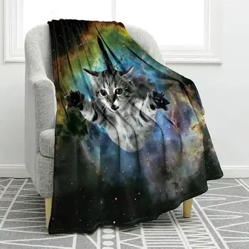 Одеяло Galaxy Space Cat, Мягкое теплое Фланелевое одеяло для кондиционирования воздуха, для дивана в спальню, для путешествий, для подарков на день рождения, Одеяло