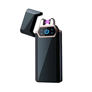Персонализированное изготовление на заказ Двухдуговой воспламенитель с перекрестным импульсным датчиком касания Портативная USB-перезаряжаемая зажигалка для мужчин в подарок