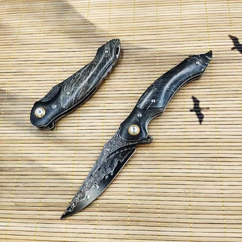 Карманный складной нож EDC Knives for Outdoor Survival Camping Men (VG10) Лезвие из дамасской стали, Устойчивая деревянная ручка