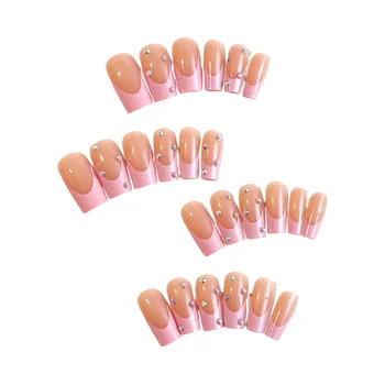 Накладные ногти с розовыми кончиками, французские квадратные наконечники, искусственные ногти с полным покрытием для милой девушки, подходящие к платью