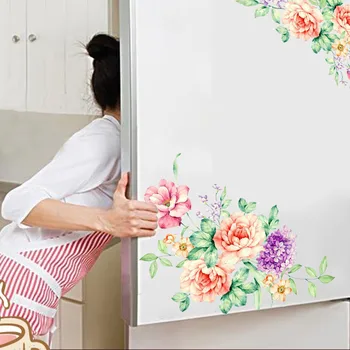 Красочные цветы 3d наклейки на стены Красивый Пион Наклейки на холодильник Наклейки на стены из ПВХ Клейкий шкаф Туалет Украшение ванной комнаты