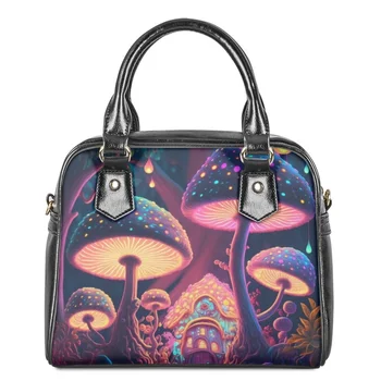 Модная элегантная женская сумка через плечо с принтом лесных растений и грибов из искусственной кожи, роскошная сумка через плечо, повседневная сумка для покупок