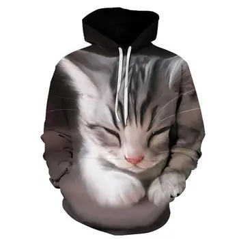 Индивидуальность 3D печать Мужская Женская толстовка с капюшоном Cat Animal Collection, пуловер с капюшоном с длинным рукавом, топы для мальчиков и девочек, свитера