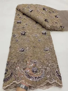 Последние Нигерийские кружева 2022 года Высококачественная сетчатая ткань с вышивкой 5 ярдов Свадебное платье Белое Французское Сетчатое платье с пайетками Африканский тюль