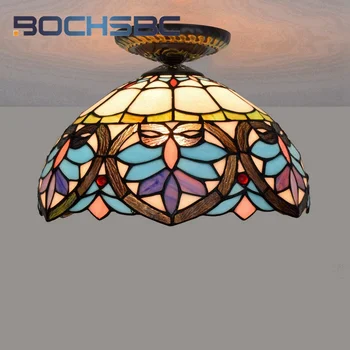 BOCHSBC, витражное стекло в стиле Тиффани, 12-дюймовая люстра blue love в стиле барокко для столовой, спальни, коридора, потолочный светильник LED deco