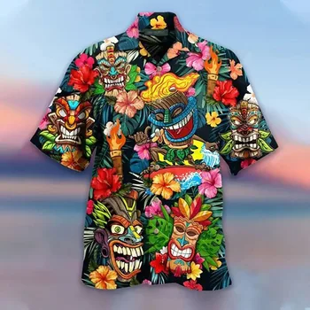 2023 летние свободные дышащие 3D печать модные крутые модные гавайские рубашки пляжная вечеринка топы с коротким рукавом летние мужские рубашки размер 6XL